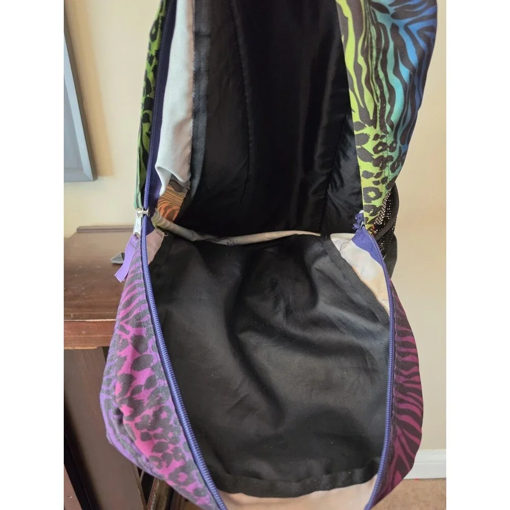 Vintage 90s Jansport Leopard and Zebra Print Backpack Multi Color 3 Zipper